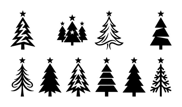 Christmas Tree Icons Set: Festive Vector Graphics for Holiday Design, Winter Celebrations, and Seasonal Decor