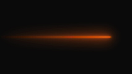 A single straight horizontal glowing orange light beam line on a dark black background representing speed motion and energy for modern digital design © Alamin stock
