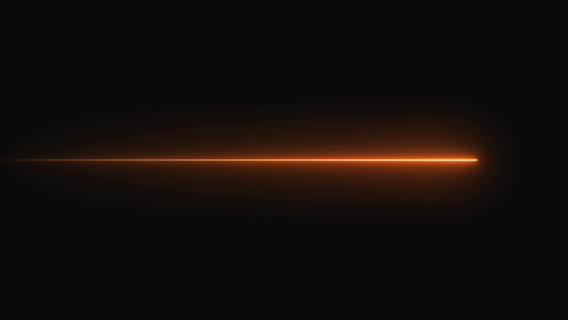 A single straight horizontal glowing orange light beam line on a dark black background representing speed motion and energy for modern digital design