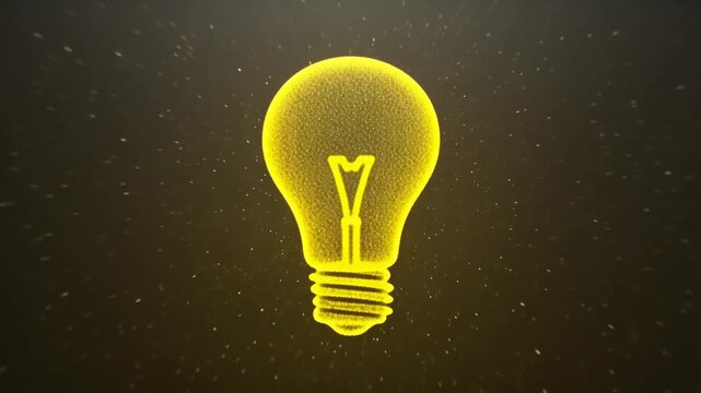 A digital wireframe light bulb gradually glows with golden light against a dark starry background, symbolizing the birth of a new idea.