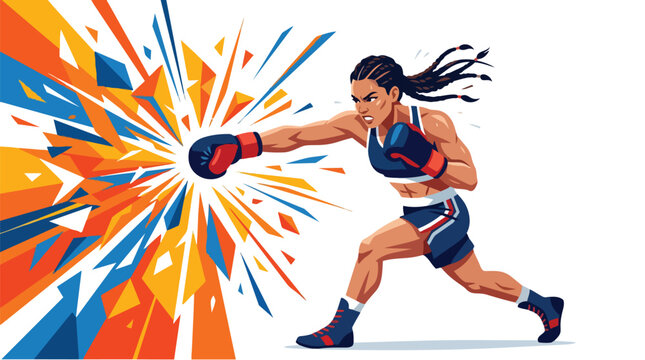 A determined female boxer throwing a powerful punch.