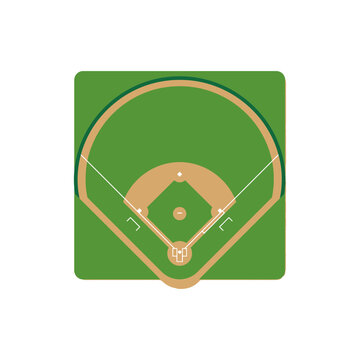 Top view flat vector illustration of a baseball field diamond with grass and dirt infield layout
