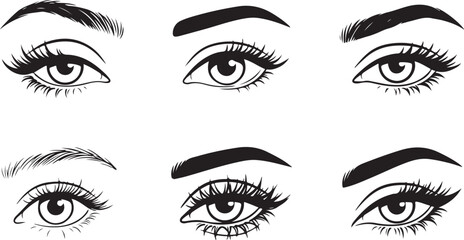 Fototapeta premium Collection of feminine eye and eyebrow illustrations for beauty salon branding and cosmetic marketing.