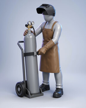 Welder securing compressed gas cylinder on cylinder cart