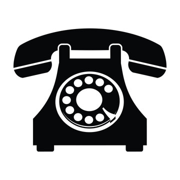 Black vintage rotary dial telephone on white background