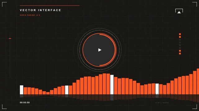 Futuristic digital vector interface with audio visualizer, charts, and dark tech design