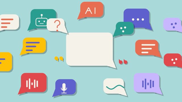 AI Chat Speech Bubbles Floating in Digital Interface Animation 4K