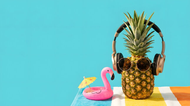 Pineapple Sunglasses Headphones Beach Vibe