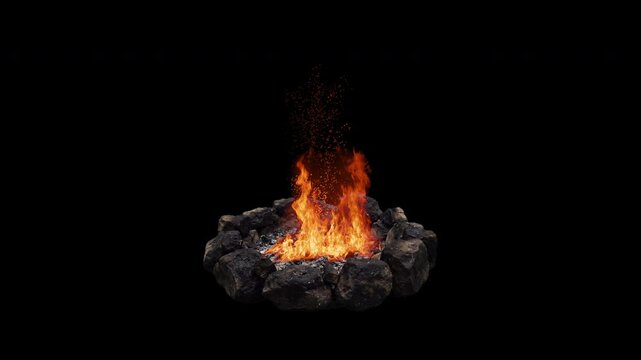 Fire in a stone fire pit