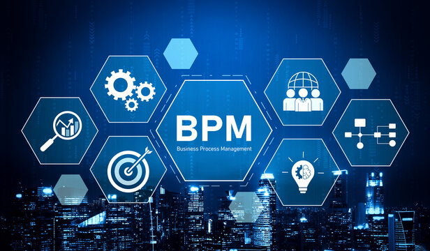 Business Process Management concept showing workflow analysis, process optimization, team collaboration, automation, and performance improvement Vouch