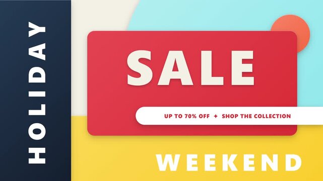 Animated Holiday Weekend Sale Promotion Banner with Modern Colorful Shapes