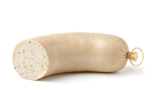 Helle franz&ouml;sische Boudin-Blanc-Wurst isoliert auf Wei&szlig;