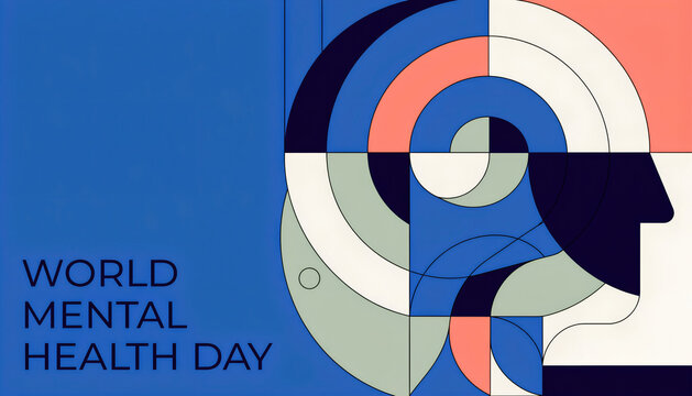 Vibrant mental health awareness poster with abstract human head design for campaign