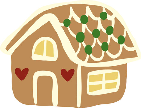 cute Christmas house gingerbread cookies biscuit vector cartoon illustration