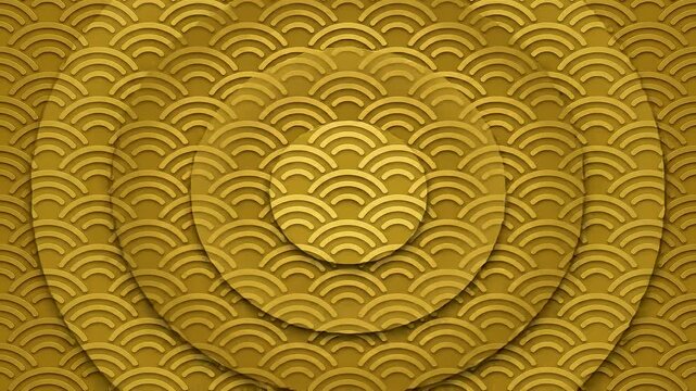 Abstract gold concentric wave pattern looping background with seamless motion and texture.