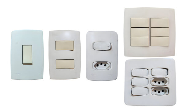 Set of single, double, and triple switches alongside integrated power outlets isolated