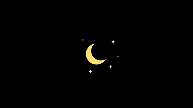 Animated moon and star icons with simple smooth motion for night, sleep, relaxation, and video editing.