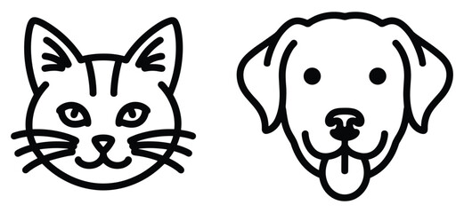 Obraz premium Simple black and white line of a cat face and a dog face isolated on a white background, for use head