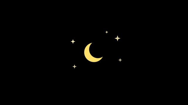 Animated moon and star icons with simple smooth motion for night, sleep, relaxation, and video editing.
