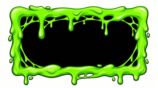 Green slime frame with dripping toxic ooze, cartoon halloween border for spooky party banners, slimy alien goo graphic isolated on White Background