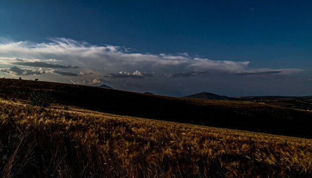 Widescreen windswept hilly landscape desktop wallpaper