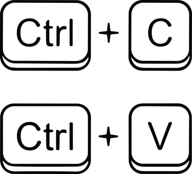 Keyboard shortcut illustration showing Ctrl C and Ctrl V copy and paste commands with minimal line art and digital concept