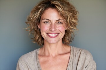 Obraz premium Lifestyle portrait of a serene, energized young woman with a natural glow