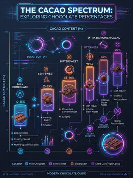 Modern Infographic Guide to Chocolate Cacao Percentages and Health Benefits