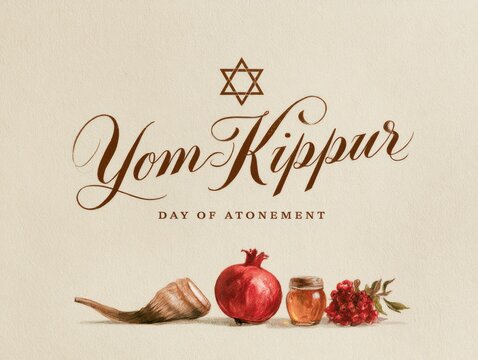 Yom kippur day of atonement illustration with pomegranate and shofar