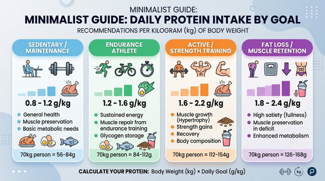 Daily Protein Intake Recommendation Infographic for Fitness and Nutrition Goals