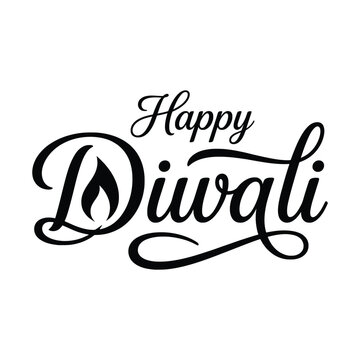 Elegant Happy Diwali Calligraphy with Flowing Decorative Lettering
