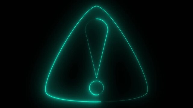Simple minimalist caution triangle, clean emergency alert symbol for web and interface.Neon line warning attention white color animation icon signal alert risk safety danger road warning sign 4k video