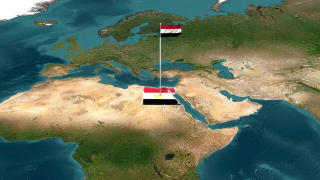 3D Satellite Map View Highlighting Egypt with Flag Texture and Waving National Flag