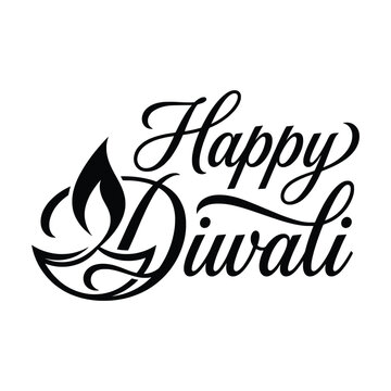 Artistic Happy Diwali Hand Lettering with Flowing Flame Flourishes
