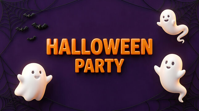 Halloween party with cute cartoon ghosts