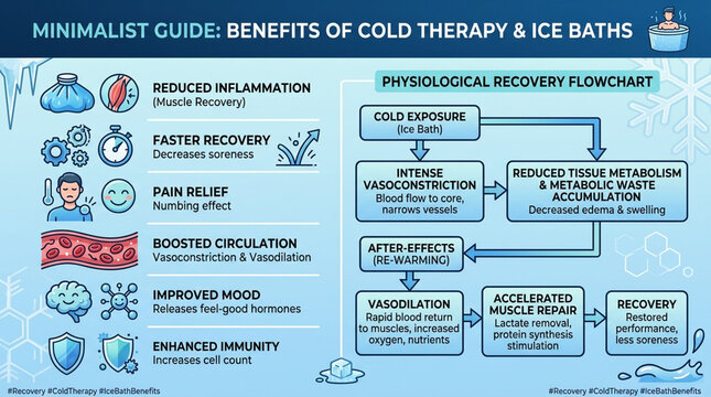 Infographic Guide to Cold Therapy Benefits and Ice Bath Physiological Recovery Process