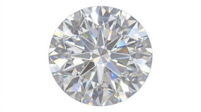 Round brilliant cut diamond gemstone isolated on white background with light reflections
