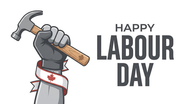 Happy labour day celebration with construction worker holding wrench Canada Labour Day, Labour Day, Labour Day design, Labor Day