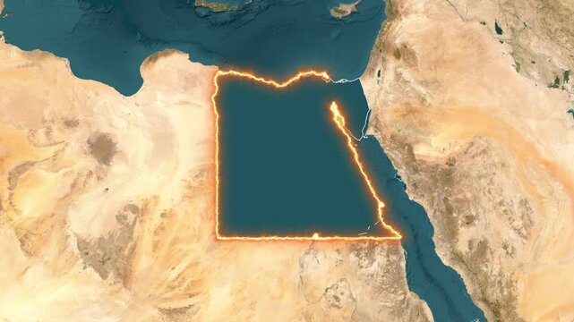 Egypt map border glowing with motion effect in digital video footage