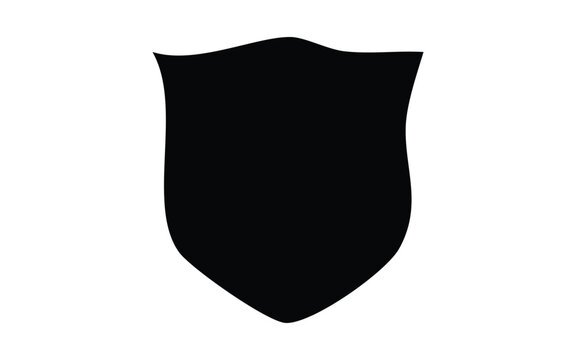 Solid black shield shape silhouette isolated on a white background