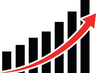 Fototapeta premium Financial growth illustrated with a bar graph and a red upward trending arrow