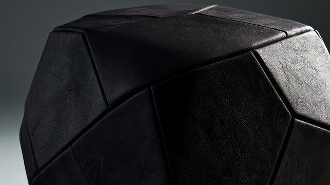 Minimalist black leather structure: angular facets and tactile texture in contemporary design
