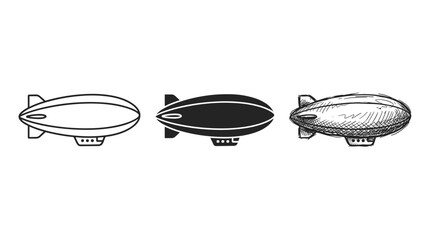 Zeppelin Airship Set in Line Art Silhouette and Sketch Style © BestFren