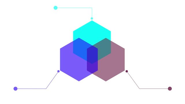 Diagram and callout sign animated on white background. Abstract 3 step ven diagram with callout symbol. Motion Graphic concept. animation