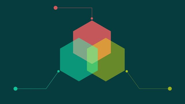 Diagram and callout sign animated on dark cyan background. Abstract 3 step ven diagram with callout symbol. Motion Graphic concept. animation