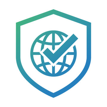 Safe Internet Browsing Shield Vector Icon with Globe and Checkmark for Web Security