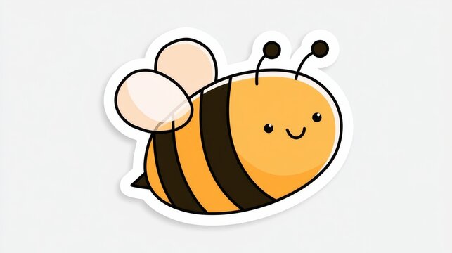 Friendly cartoon bee with wings and white border sticker art