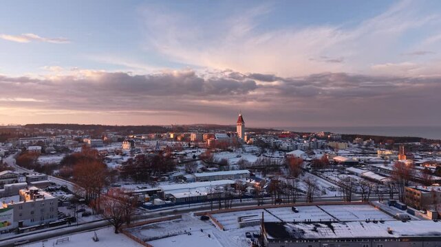 Beautiful Wladyslawowo city at the Baltic Sea at snowy winter, Poland.