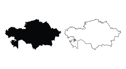 Obraz premium Kazakhstan map silhouette and line art outline vector icon set