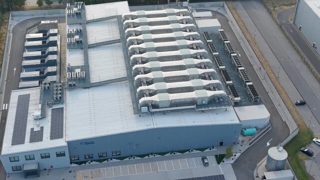 Data center cooling infrastructure viewed from above in Milan, Italy